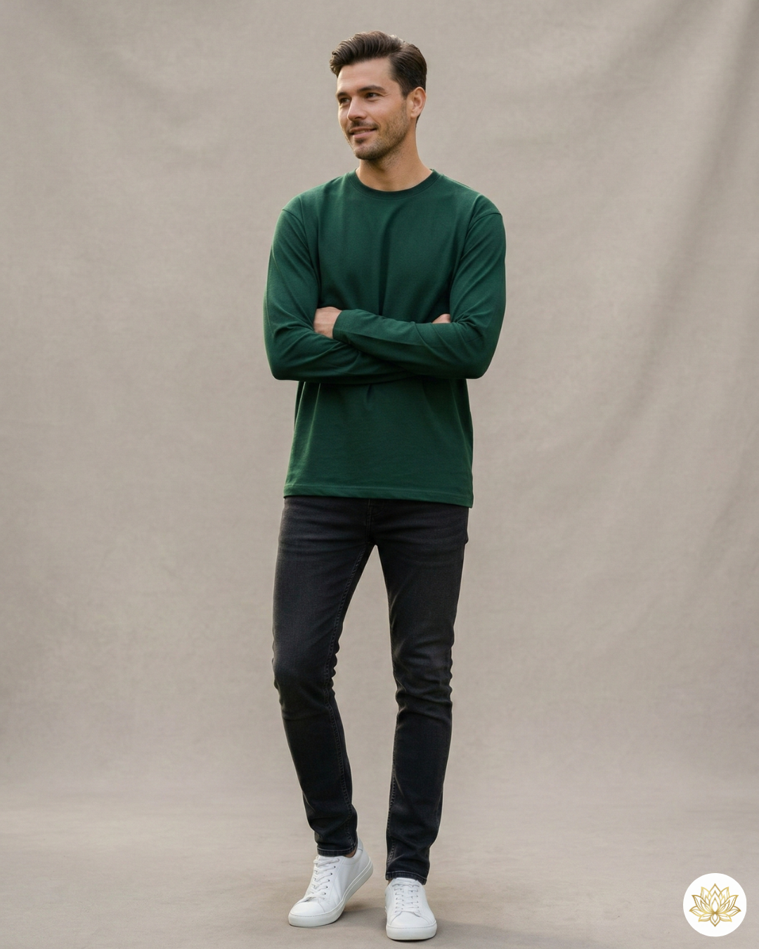 Men's Full Sleeve T-Shirt | MF31 | Bottle Green | Plain