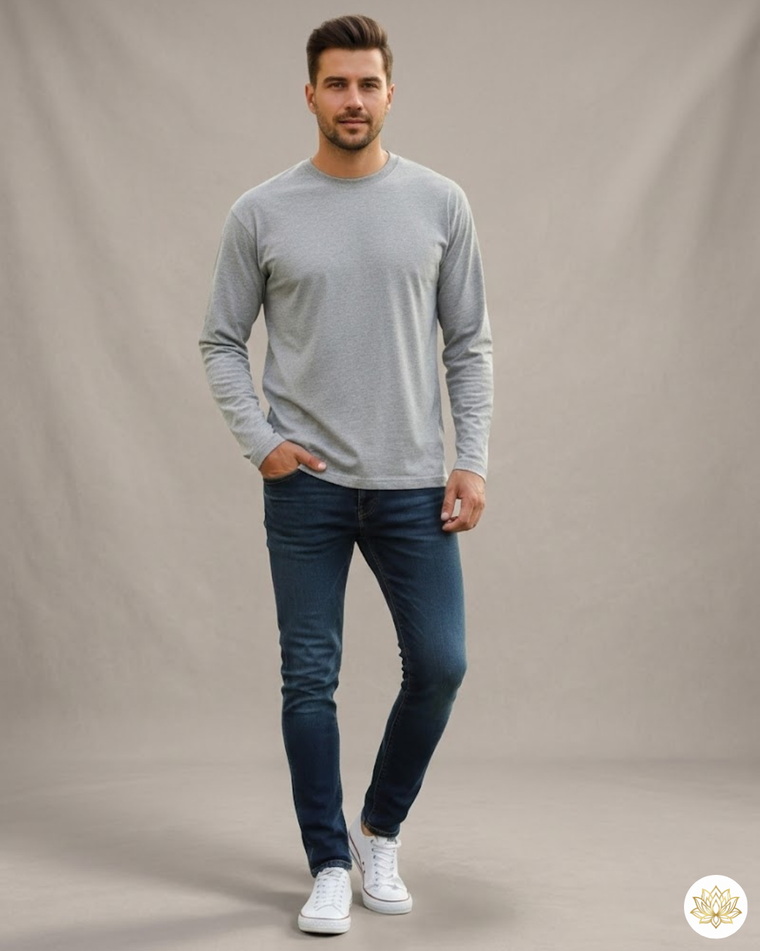 Men's Full Sleeve T-Shirt | MF31 | Grey Melange | Plain