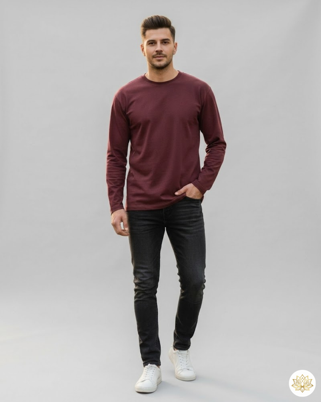 Men's Full Sleeve T-Shirt | MF31 | Maroon | Plain
