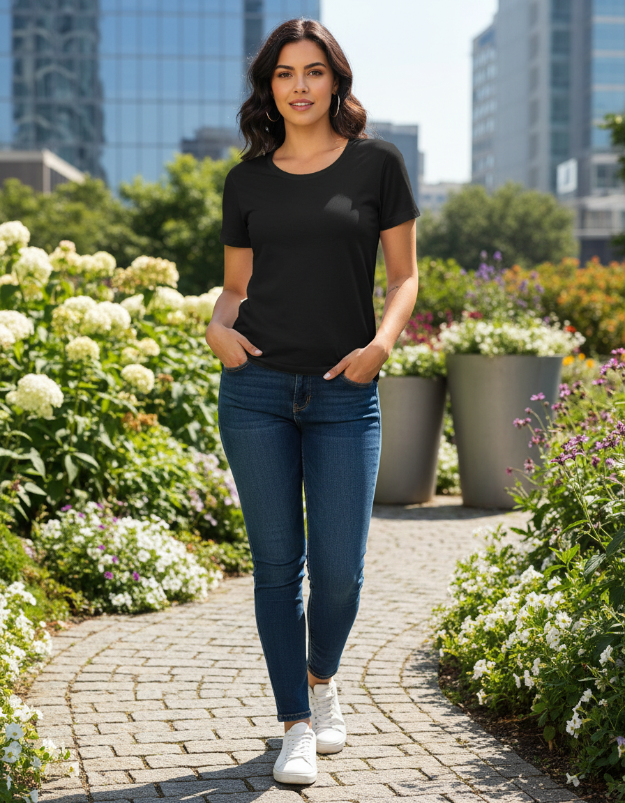 Women’s Classic Crew T-Shirt  | Black | Plain