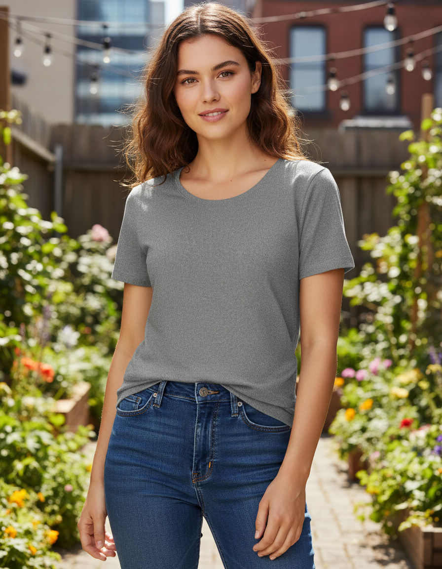Women’s Classic Crew T-Shirt  | Charcoal Melange | Plain