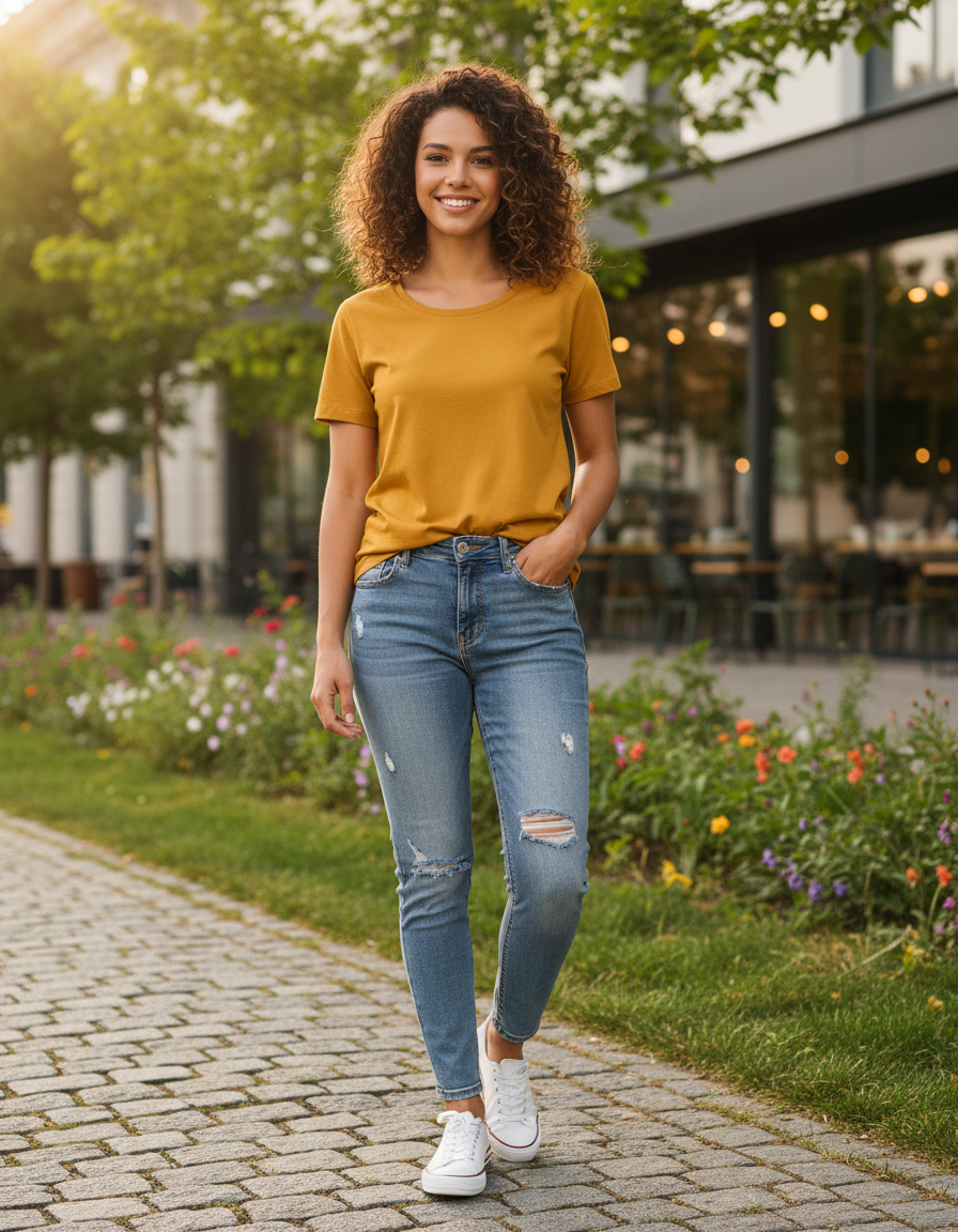 Women’s Classic Crew T-Shirt  | Golden Yellow | Plain