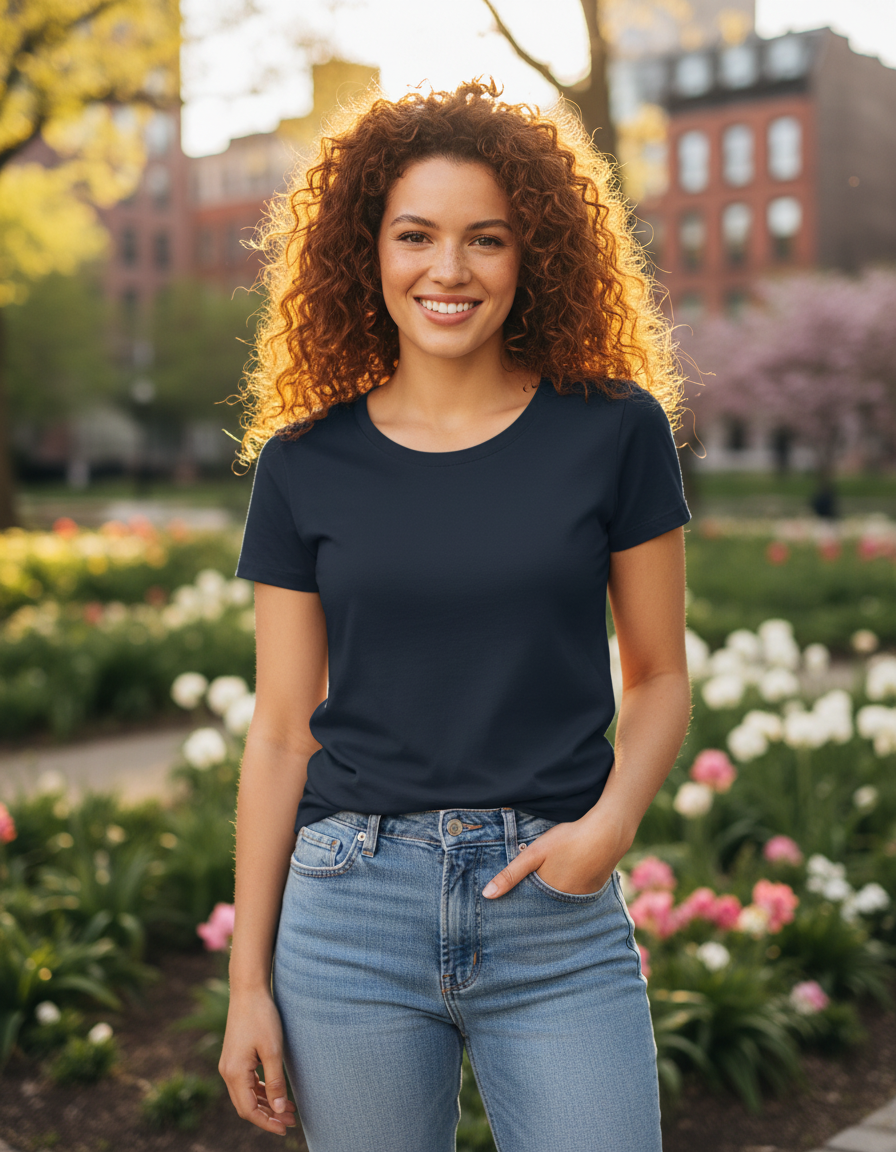 Women’s Classic Crew T-Shirt  | Navy Blue | Plain