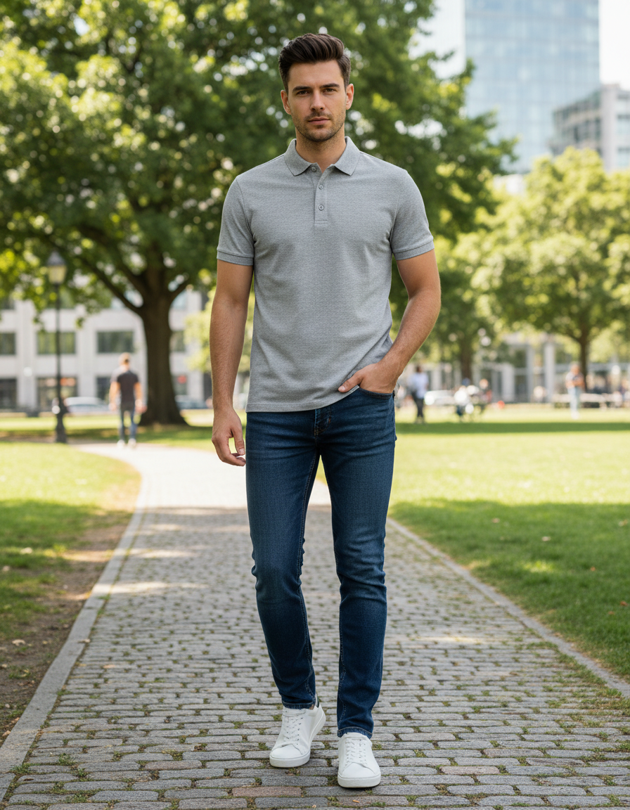 Men's Polo T-shirt | MP25 | Grey Melange | Plain
