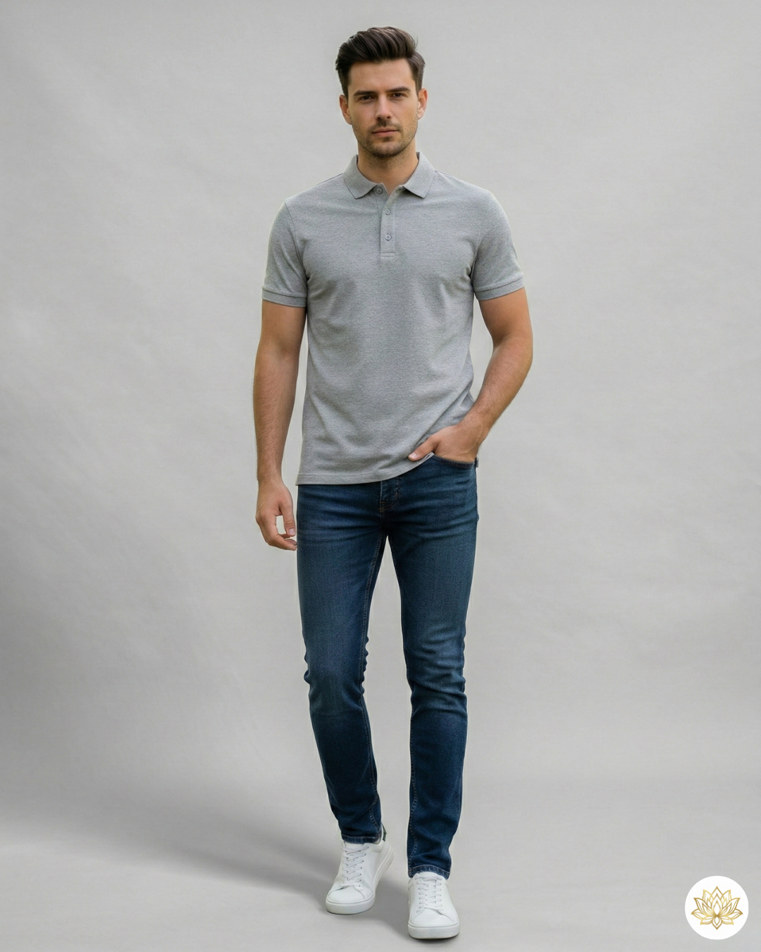 Men's Polo T-shirt | MP25 | Grey Melange | Plain