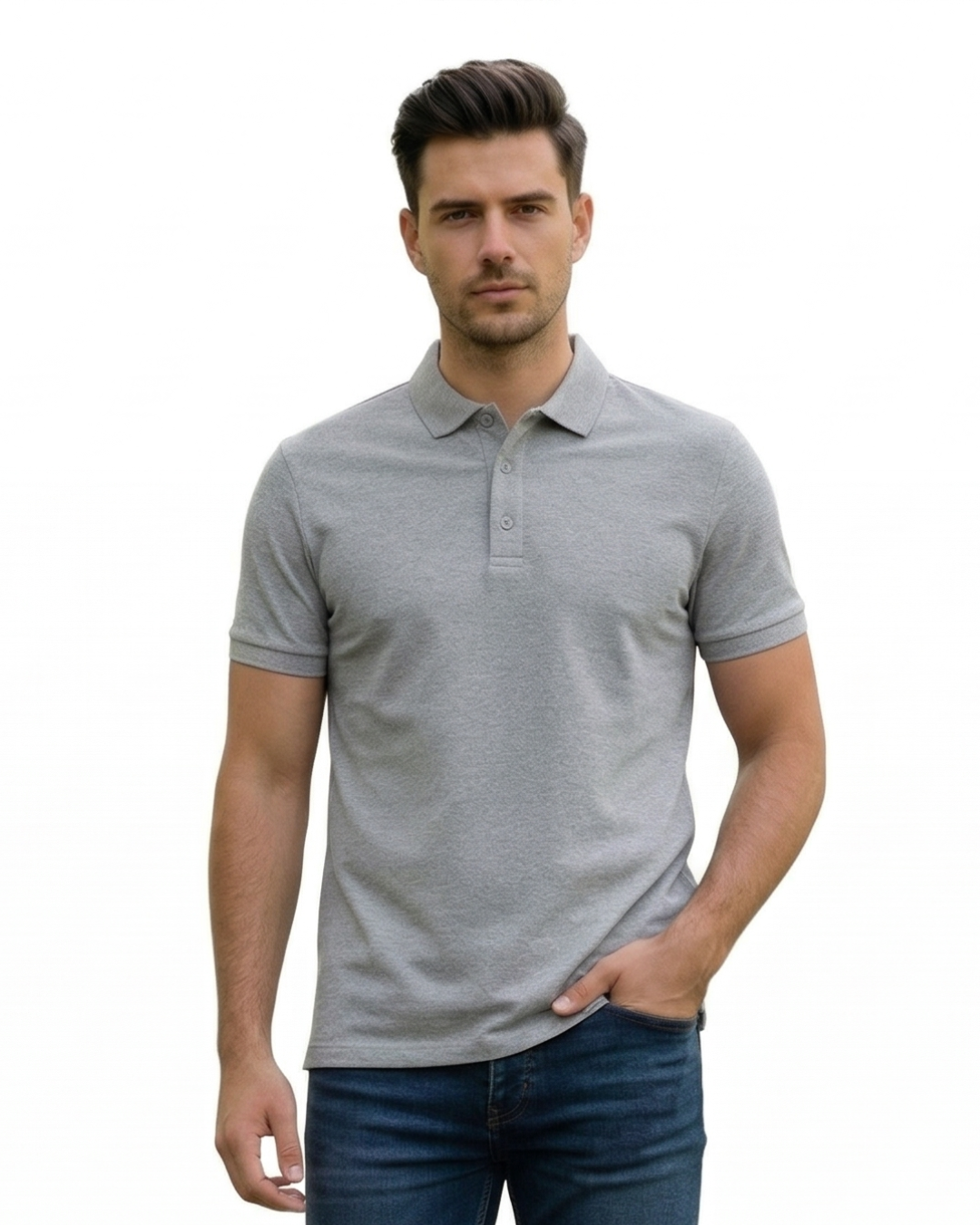 Men's Polo T-shirt | MP25 | Grey Melange | Plain