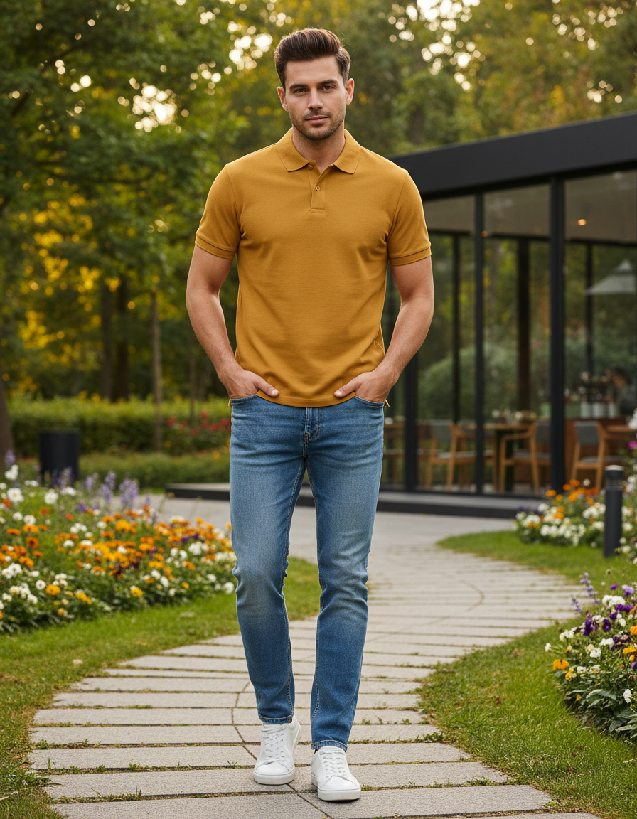 Men's Polo T-shirt | MP25 | Mustard Yellow | Plain