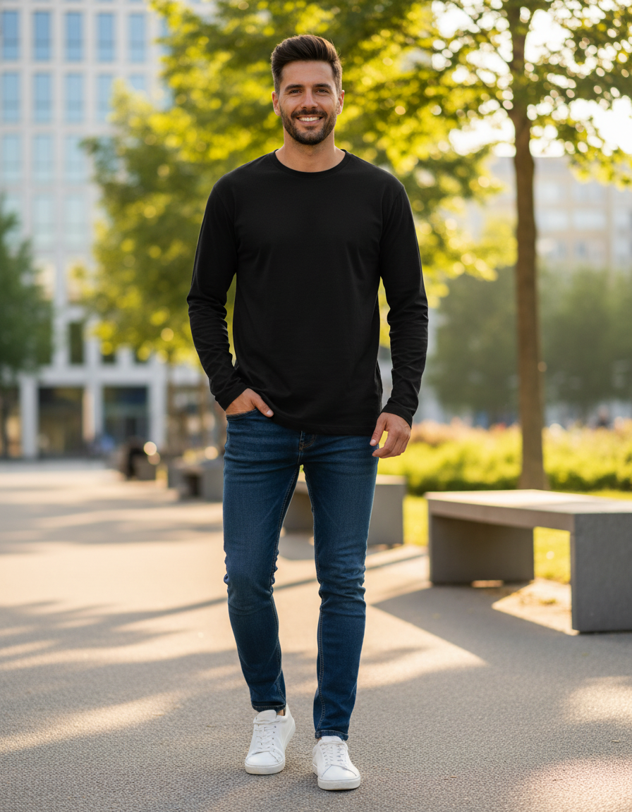 Men's Full Sleeve T-Shirt | MF31 | Black | Plain