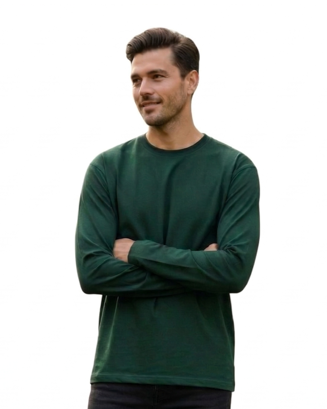 Men's Full Sleeve T-Shirt | MF31 | Bottle Green | Plain