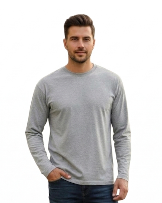 Men's Full Sleeve T-Shirt | MF31 | Grey Melange | Plain