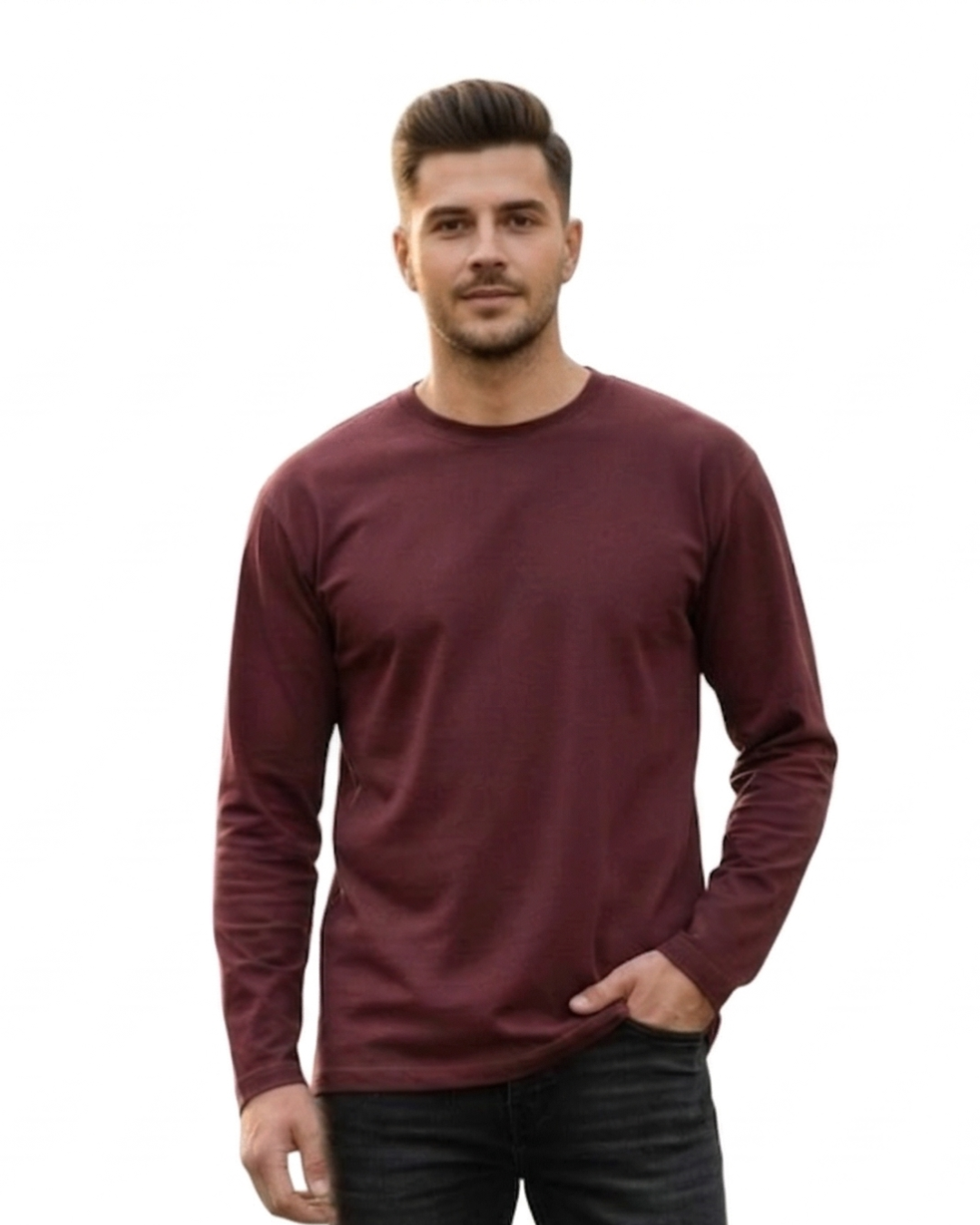 Men's Full Sleeve T-Shirt | MF31 | Maroon | Plain