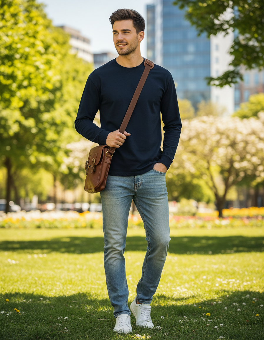 Men's Full Sleeve T-Shirt | MF31 | Navy Blue | Plain
