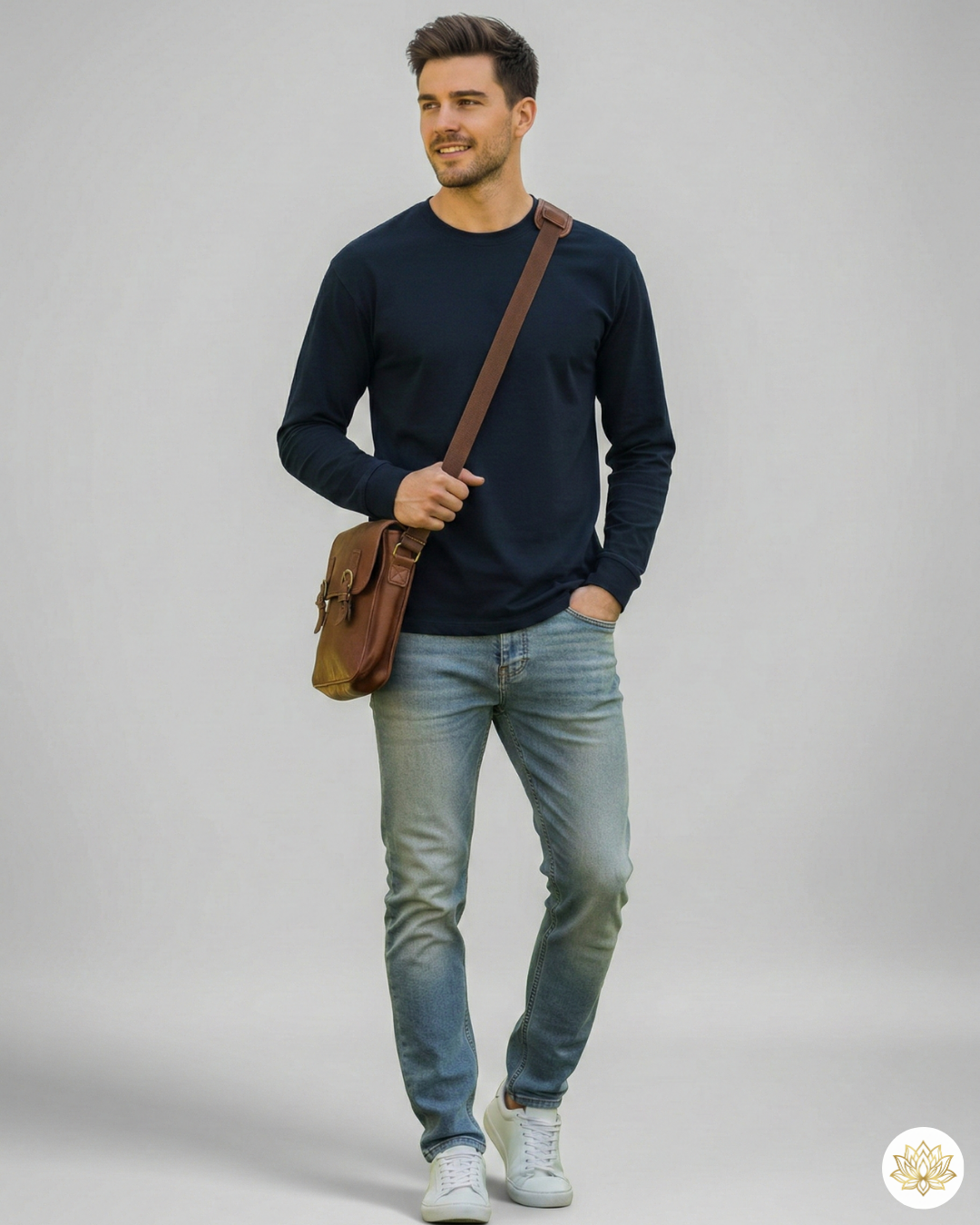 Men's Full Sleeve T-Shirt | MF31 | Navy Blue | Plain