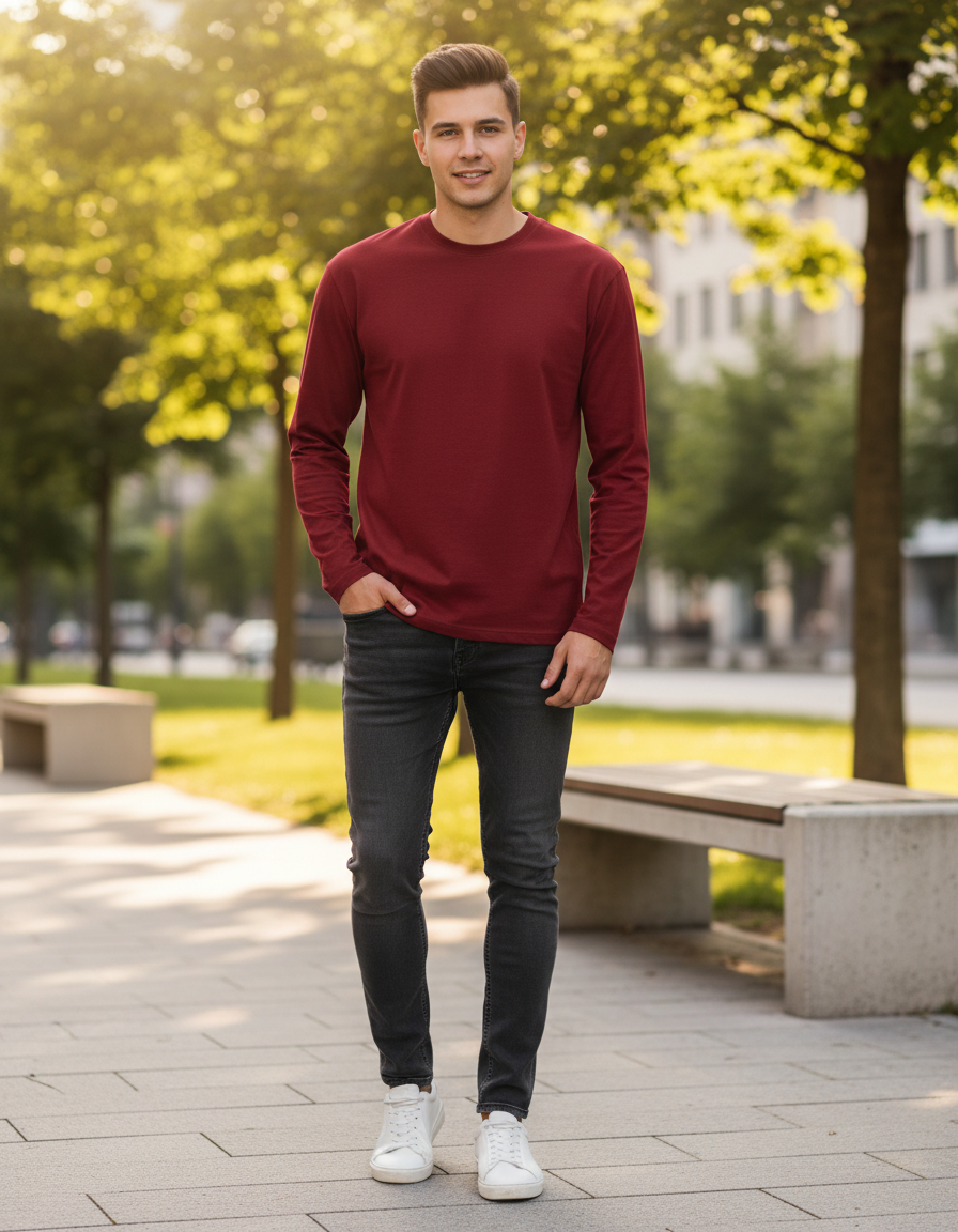 Men's Full Sleeve T-Shirt | MF31 | Red | Plain