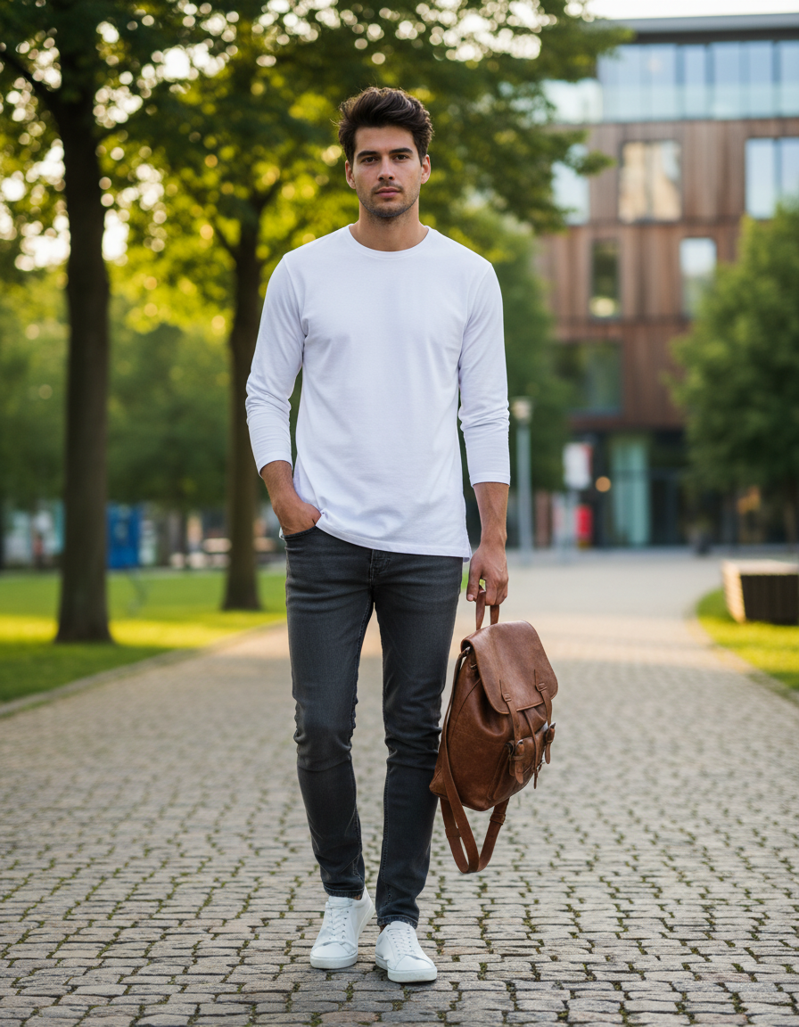Men's Full Sleeve T-Shirt | MF31 | White | Plain