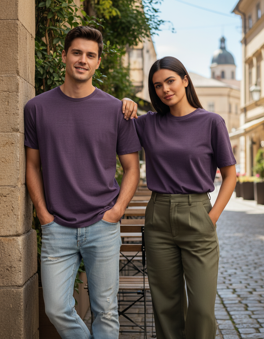Unisex Basic T-Shirt | UB73  | Purple melange| Plain