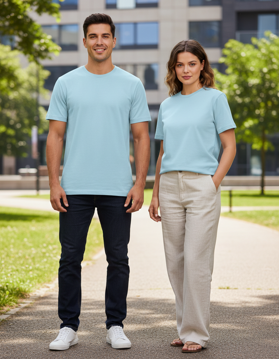 Unisex Male Classic Crew T-Shirt | UC21 | Baby Blue | Plain