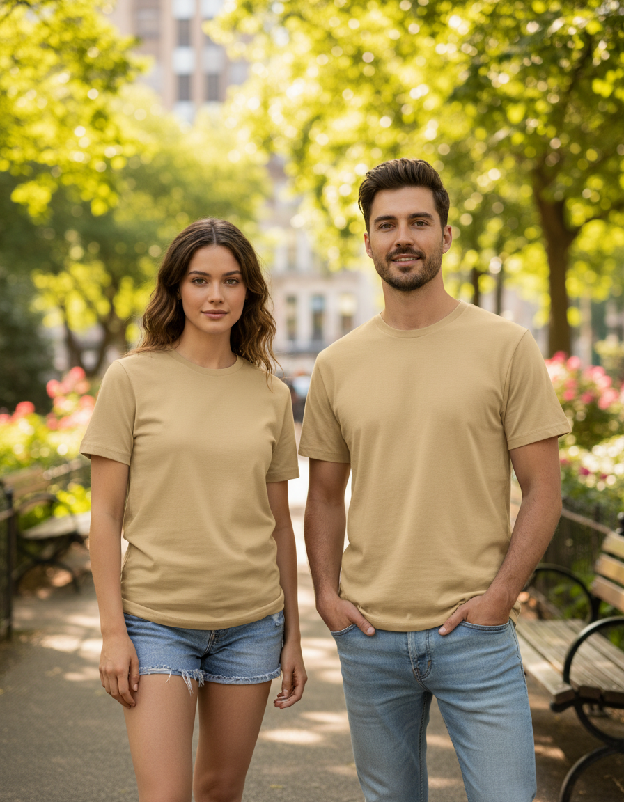 Unisex Male Classic Crew T-Shirt | UC21 | Beige | Plain