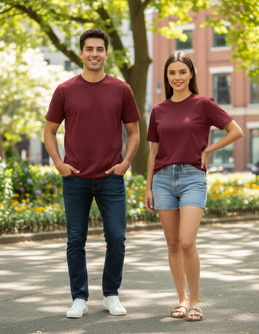 Unisex Male Classic Crew T-Shirt | UC21 | Brick Red | Plain