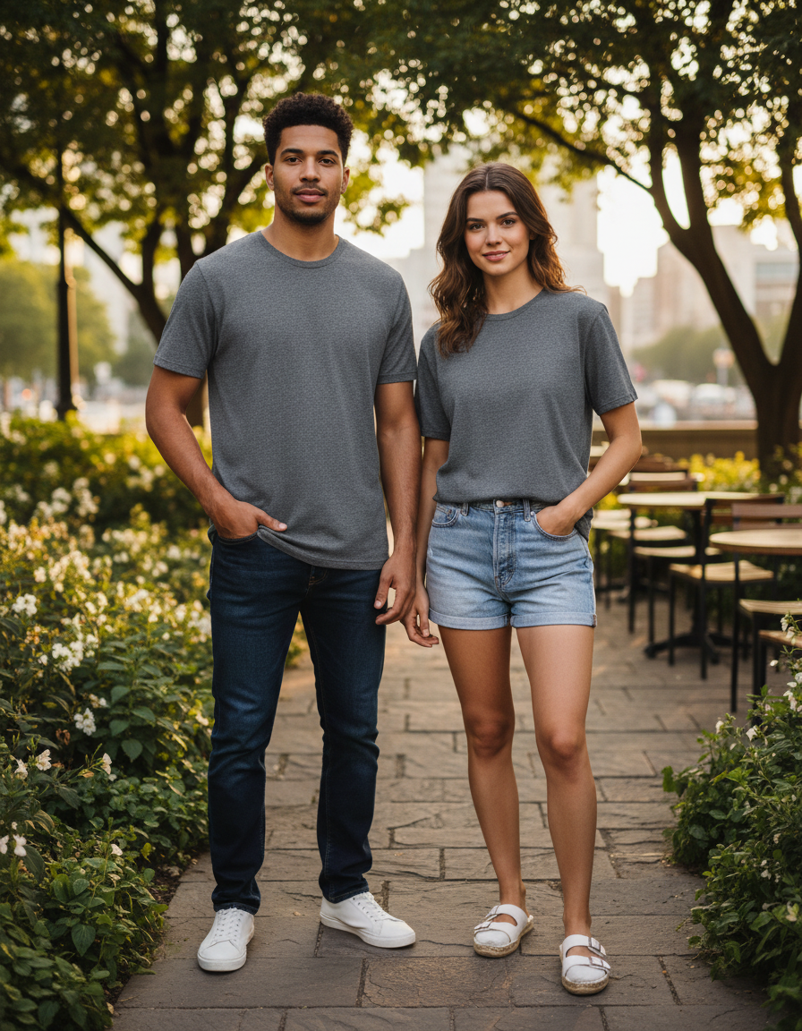 Unisex Male Classic Crew T-Shirt | UC21 | Charcoal Melange | Plain