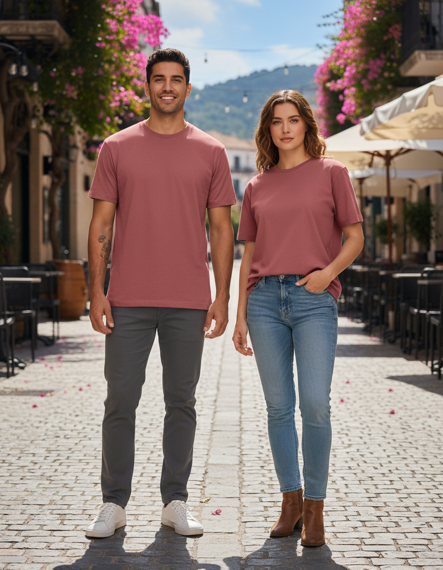 Unisex Male Classic Crew T-Shirt | UC21 | Coral | Plain