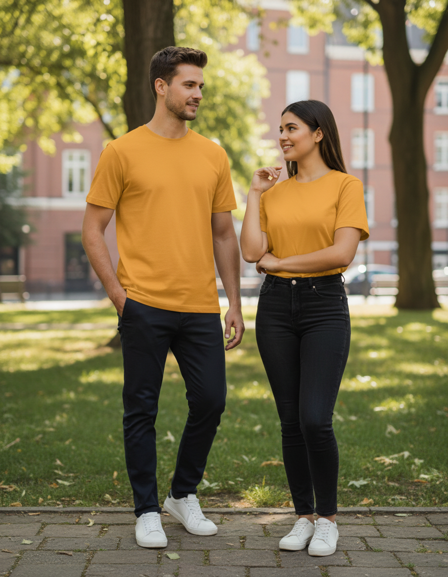 Unisex Male Classic Crew T-Shirt | UC21 | Golden Yellow | Plain