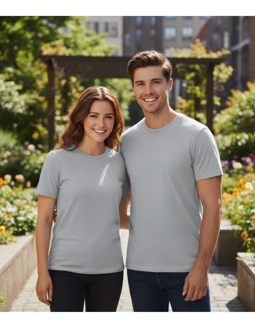 Unisex Male Classic Crew T-Shirt | UC21 | Grey Melange | Plain