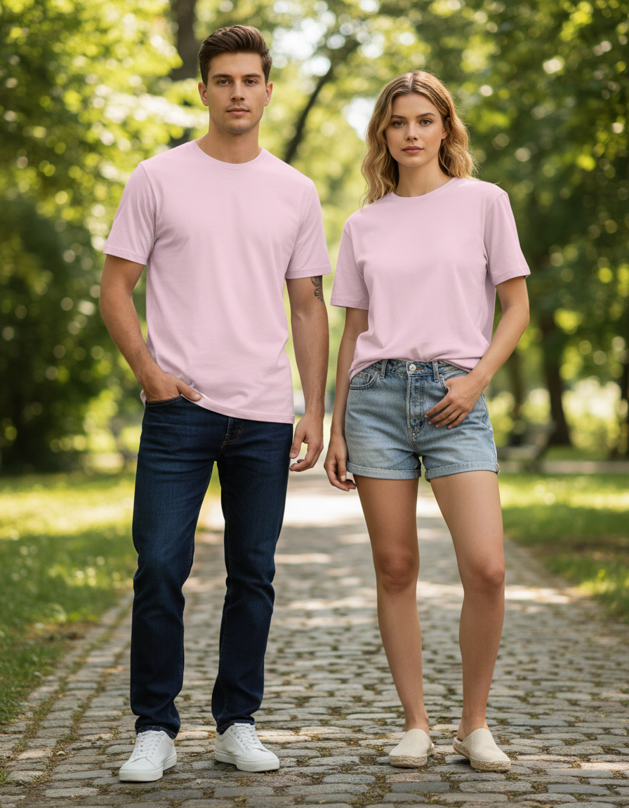 Unisex Male Classic Crew T-Shirt | UC21 | Light Baby Pink | Plain