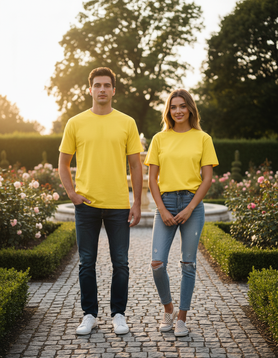 Unisex Male Classic Crew T-Shirt | UC21 | New Yellow | Plain