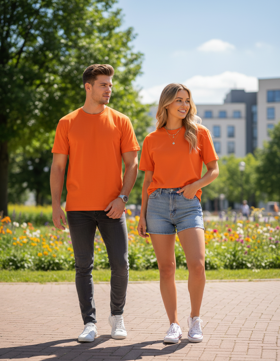 Unisex Male Classic Crew T-Shirt | UC21 | Orange | Plain