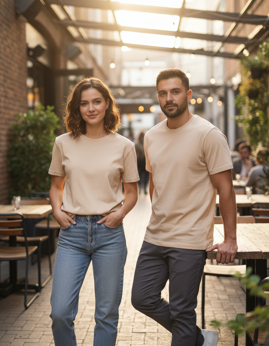 Unisex Male Classic Crew T-Shirt | UC21 | Peach | Plain