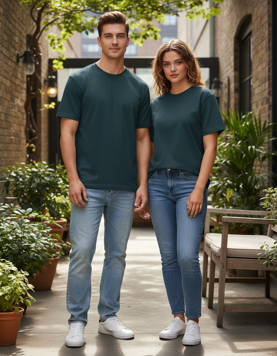 Unisex Male Classic Crew T-Shirt | UC21 | Petrol Blue | Plain