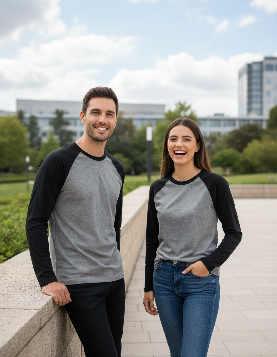 Unisex Male Raglan T-Shirt | UR37 | Black Charcoal Melange | Plain