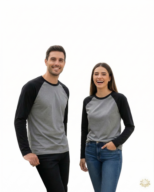 Unisex Male Raglan T-Shirt | UR37 | Black Charcoal Melange | Plain