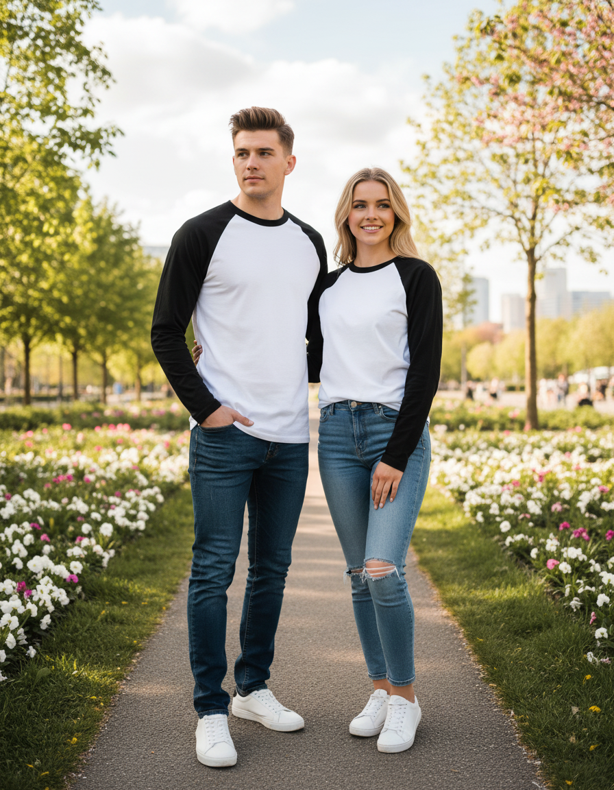 Unisex Male Raglan T-Shirt | UR37 | Black White | Plain