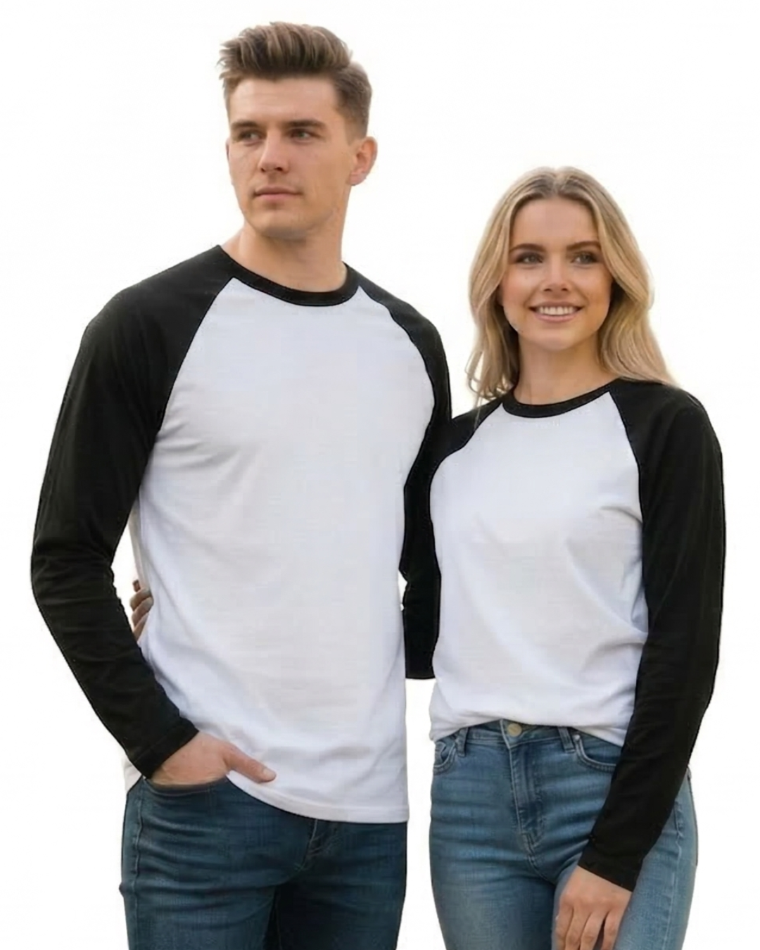 Unisex Male Raglan T-Shirt | UR37 | White Black | Plain