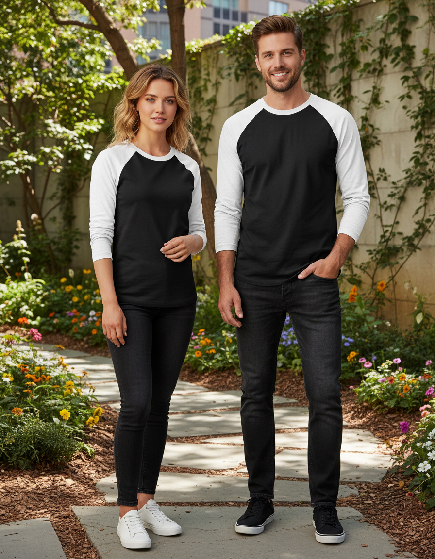 Unisex Male Raglan T-Shirt | UR37 | White Black | Plain