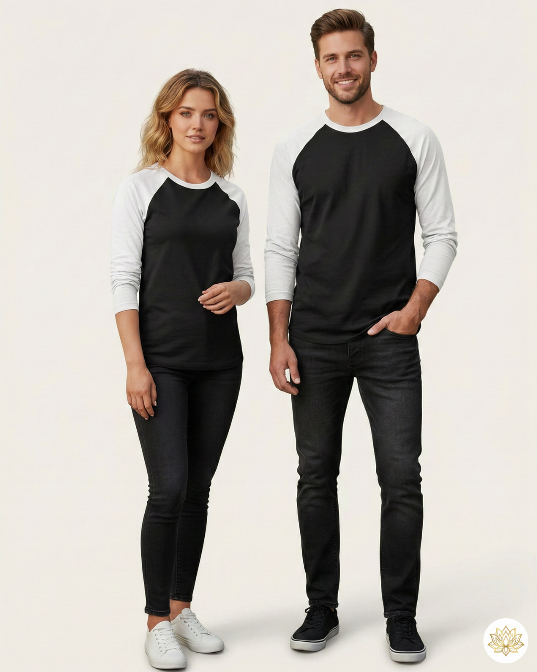 Unisex Male Raglan T-Shirt | UR37 | White Black | Plain