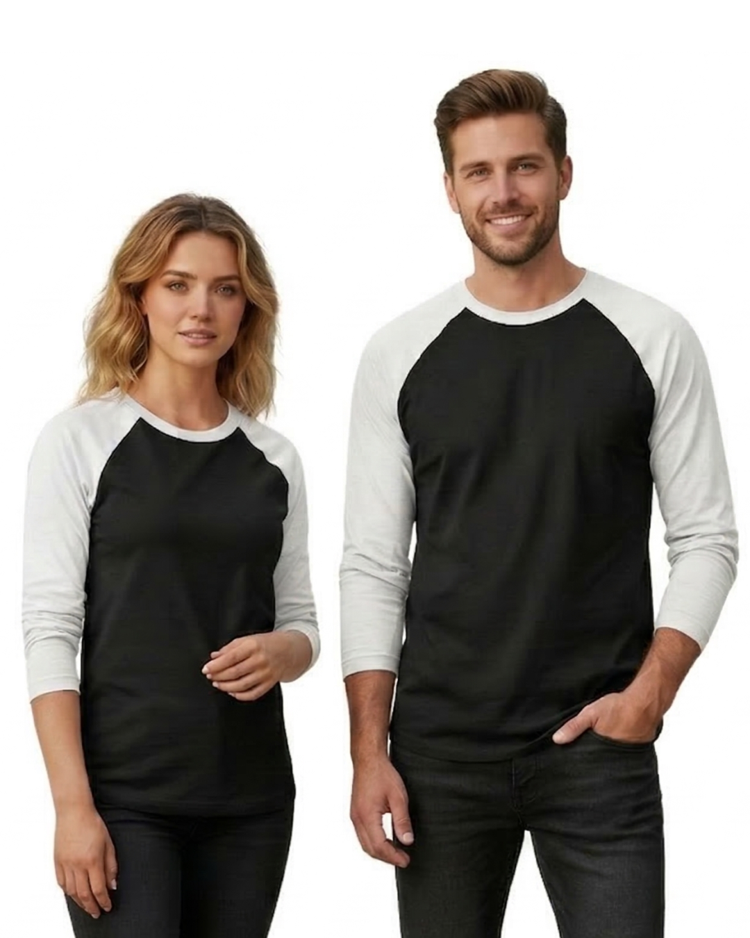 Unisex Male Raglan T-Shirt | UR37 | Black White | Plain