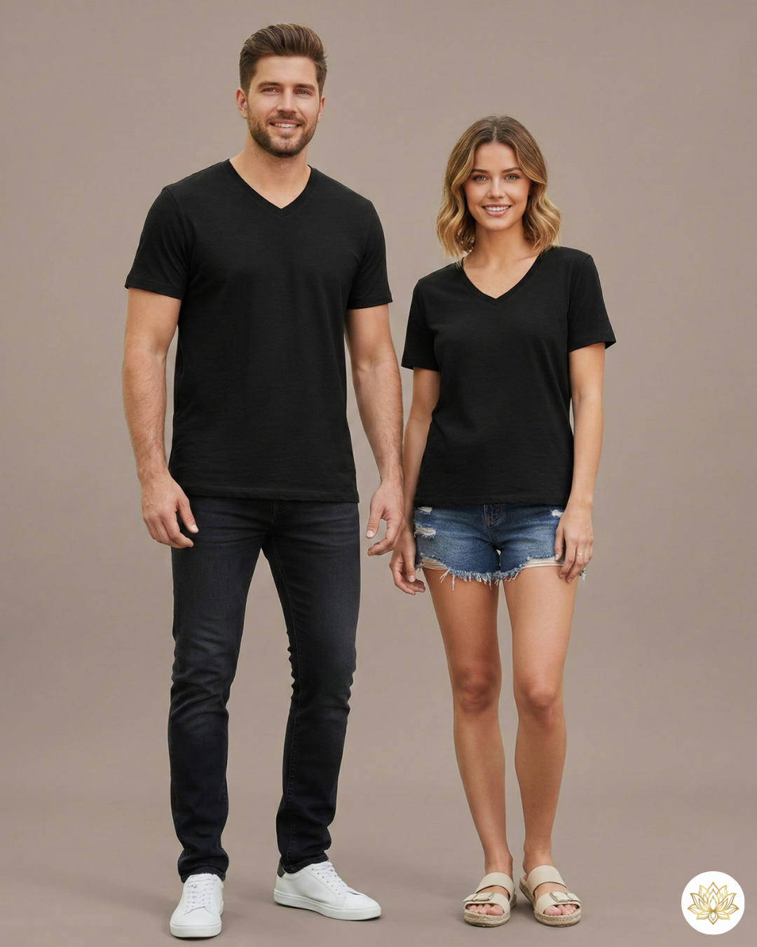 Unisex Men's V Neck T-Shirt | UV34 | Black | Plain