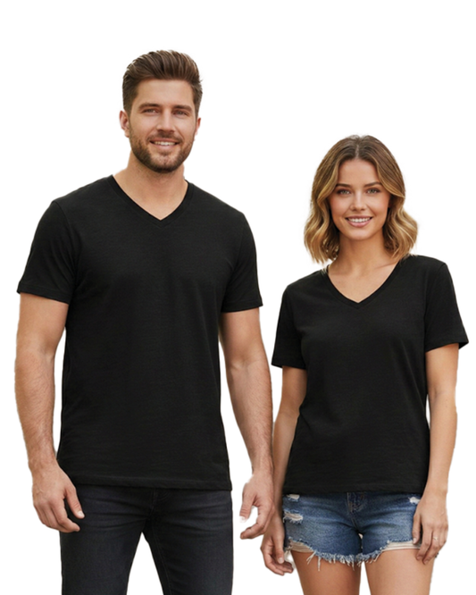 Unisex Men's V Neck T-Shirt | UV34 | Black | Plain