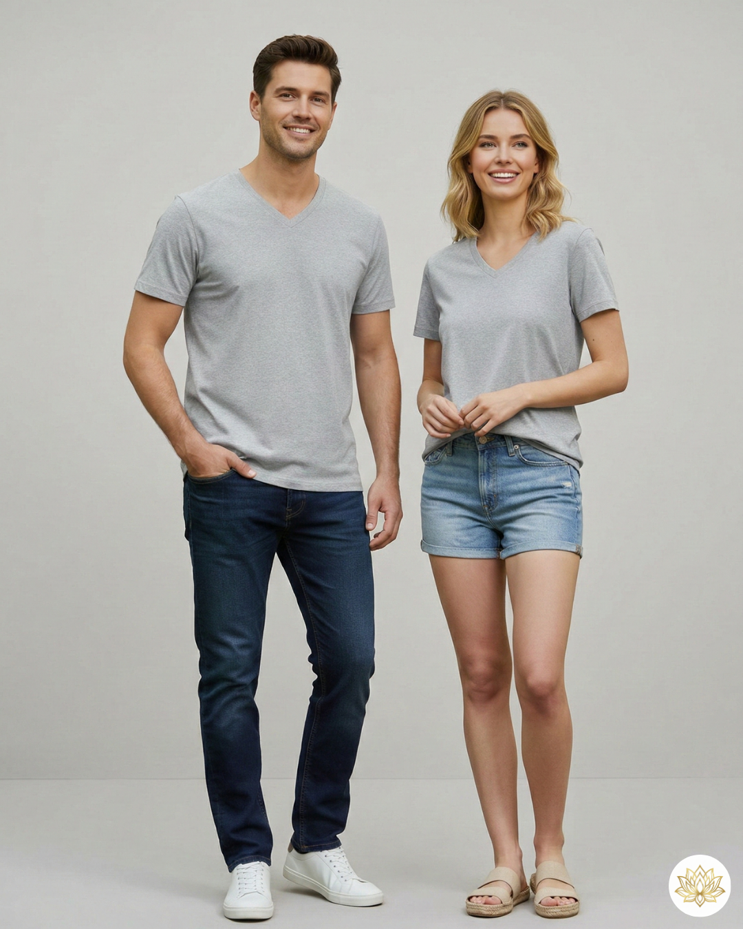 Unisex Men's V Neck T-Shirt | UV34 |Grey Melange | Plain