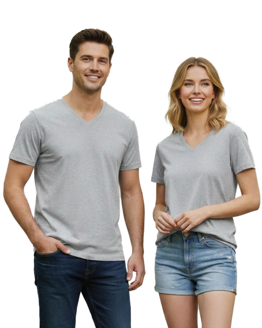 Unisex Men's V Neck T-Shirt | UV34 |Grey Melange | Plain