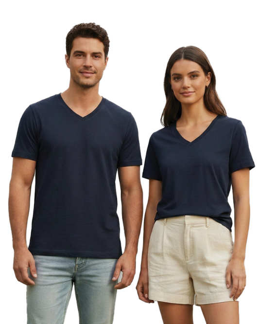 Unisex Men's V Neck T-Shirt | UV34 | Navy Blue | Plain