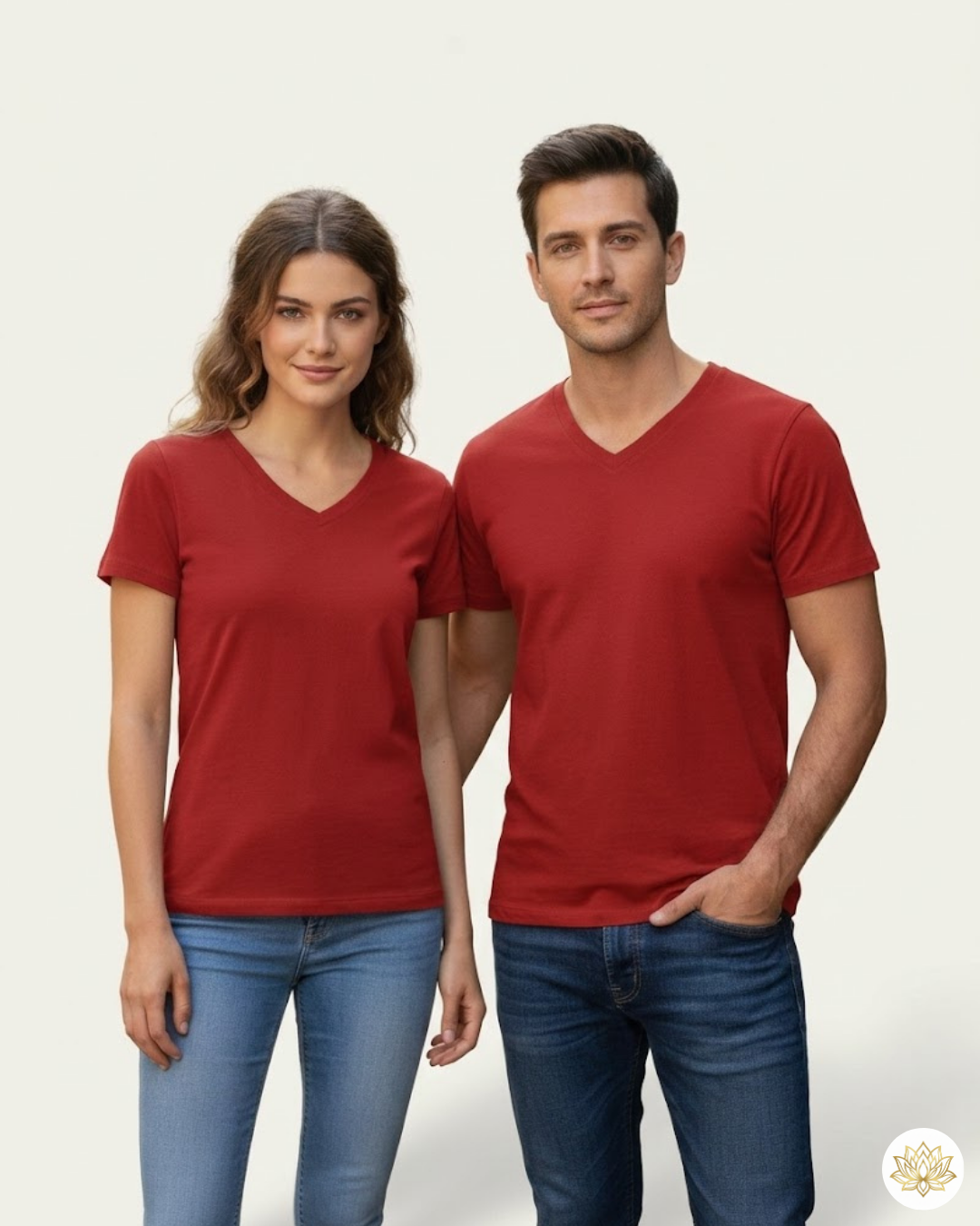 Unisex Men's V Neck T-Shirt | UV34 | Red | Plain