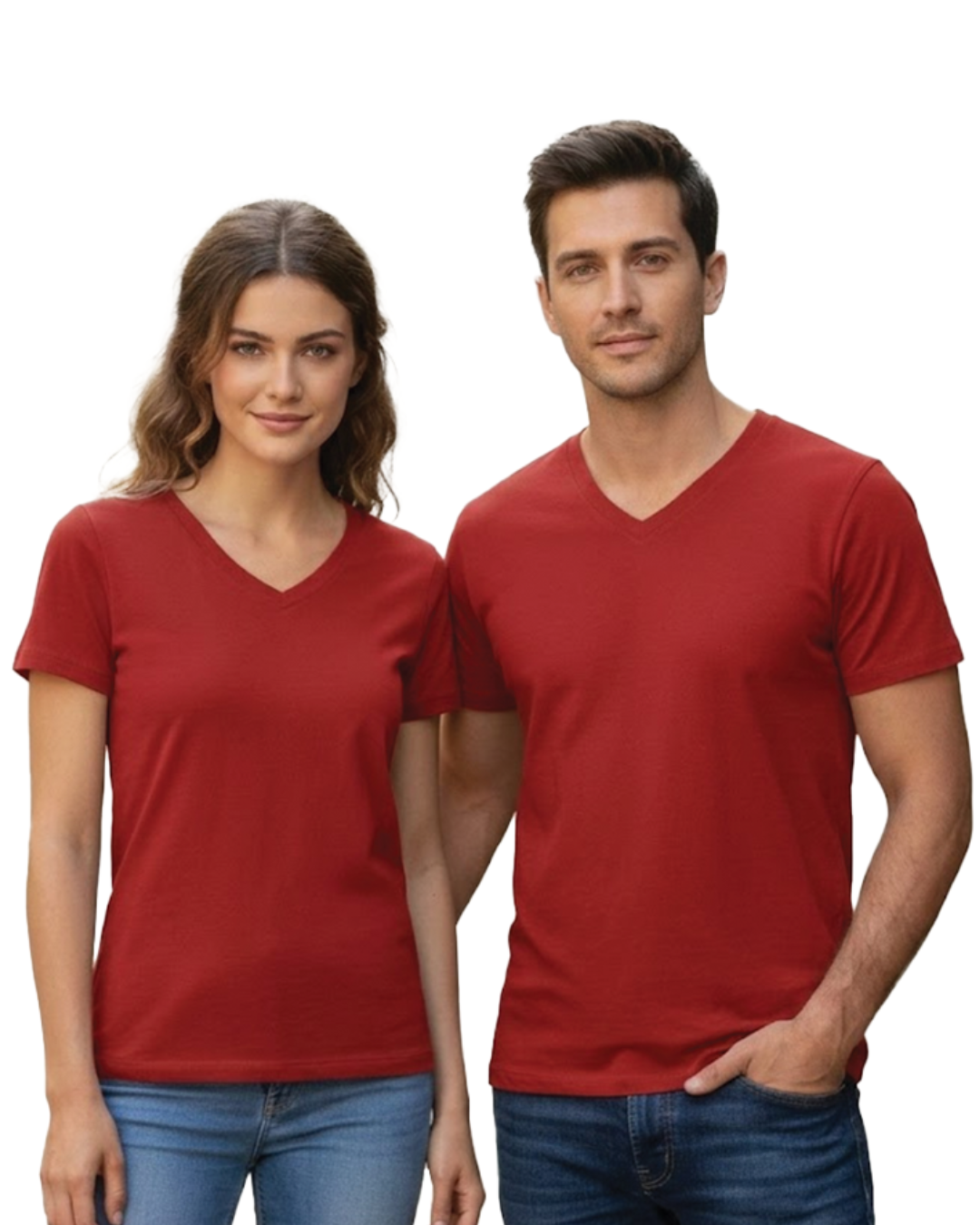 Unisex Men's V Neck T-Shirt | UV34 | Red | Plain