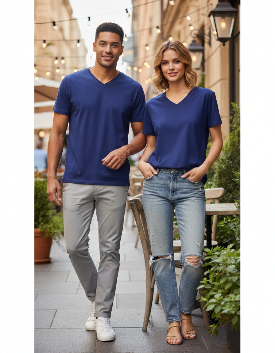 Unisex Men's V Neck T-Shirt | UV34 | Royal Blue | Plain