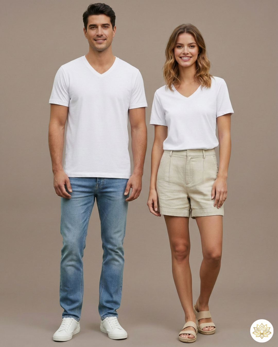 Unisex Men's V Neck T-Shirt | UV34 | White | Plain