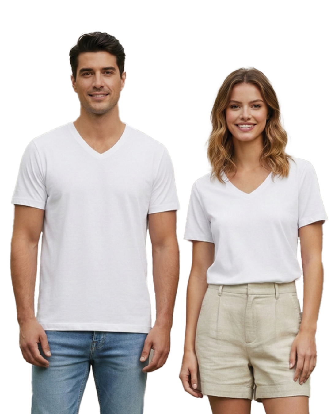 Unisex Men's V Neck T-Shirt | UV34 | White | Plain