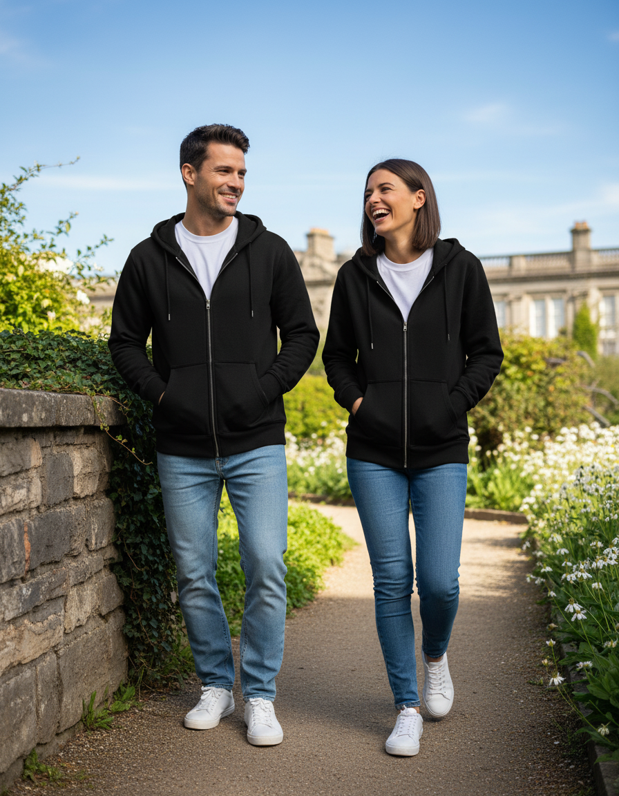 Unisex Zip Hoodie | UH38  | Black | Plain